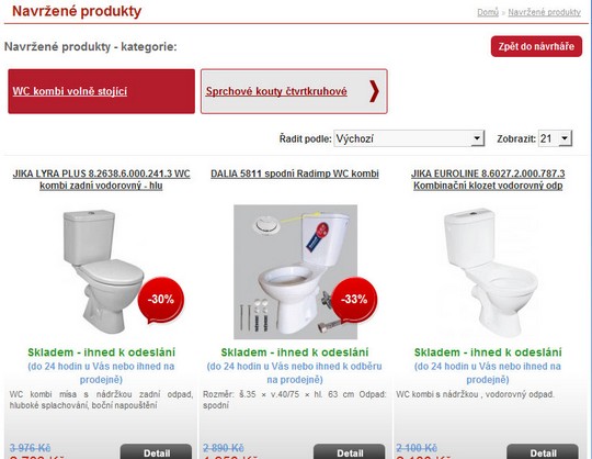 Online návrhář koupelny - navržení produktů